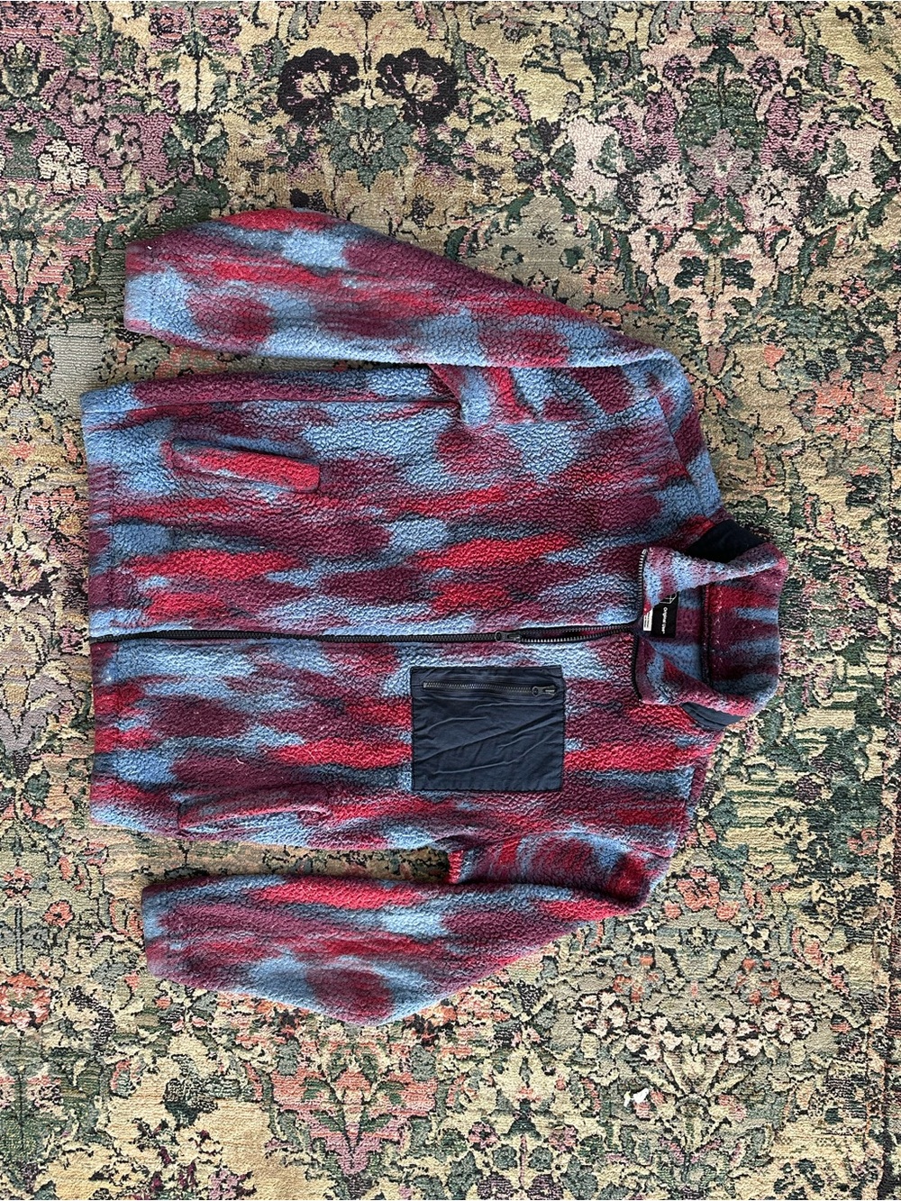 Original Use Red & Light Blue Sherpa Zip-Up Pullover